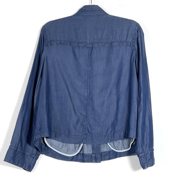 CJ Banks Chambray Lyocell Short Jacket Womens Sz X Blue Denim Flip Cuff - Picture 5 of 11